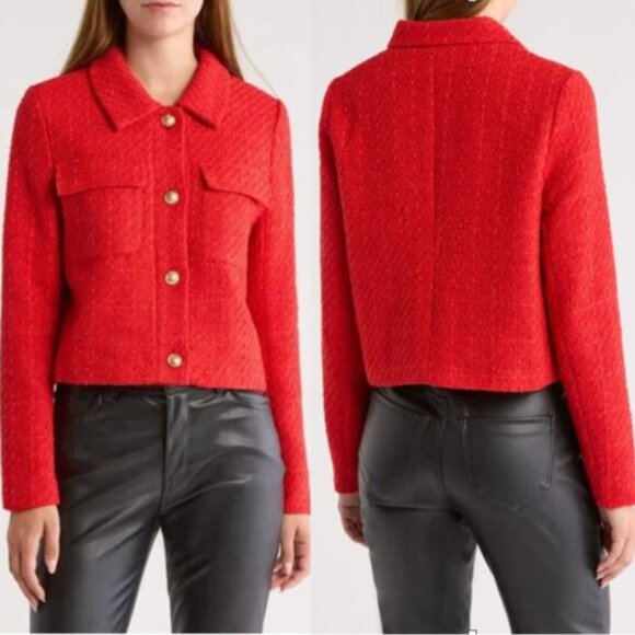 Vigoss NWT Orange/red tweed cropped button front jacket size L - Picture 12 of 12